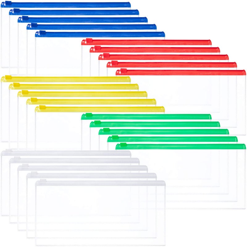 Leinuosen 50 Pcs Transparent Zip Envelope Plastic Envelopes Pocket Pencil Case Reusable File Bill Document Bag Matching A6 Sheets for Office School Supplies(Dreamy Colors) - Image 1